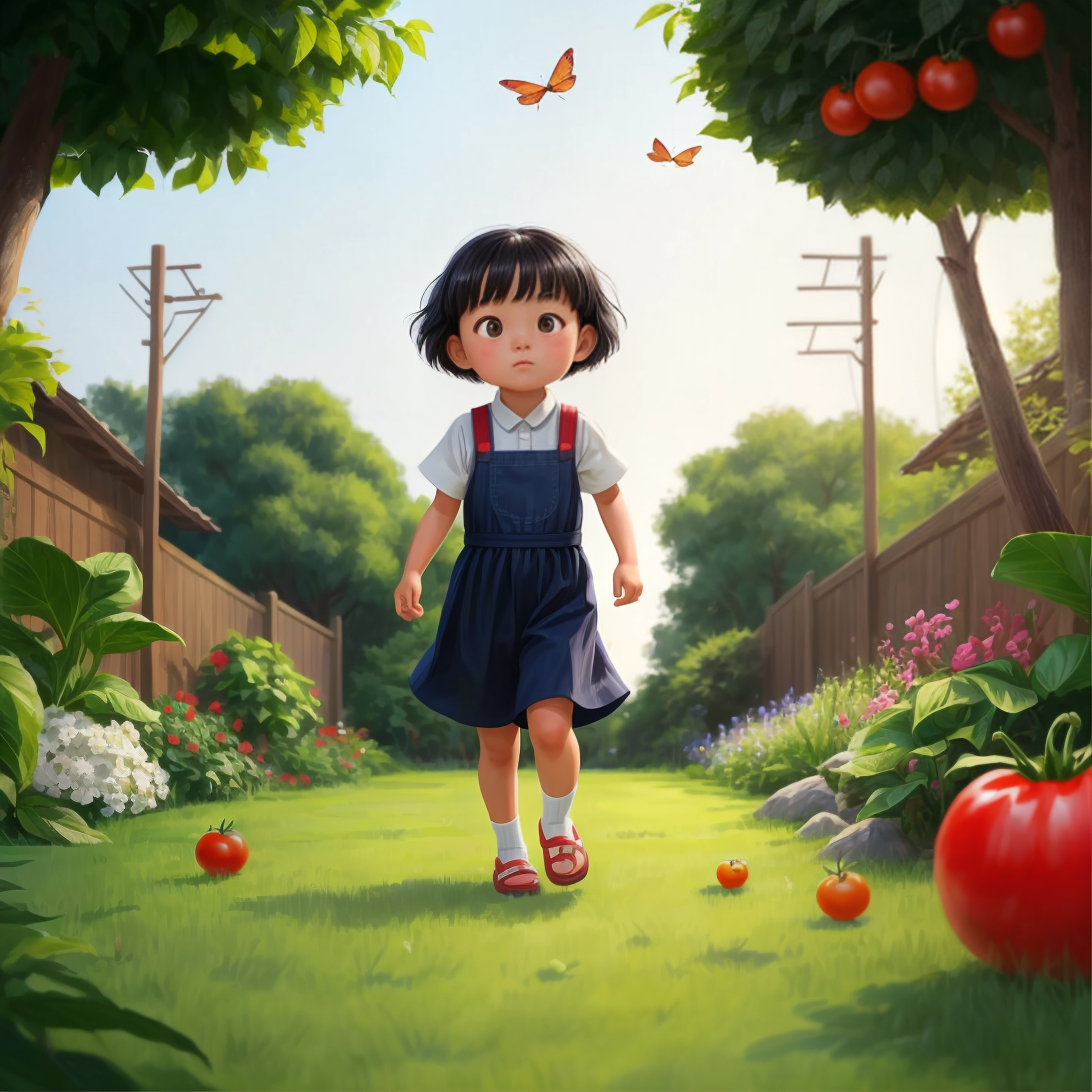 The girl running under the scorching sun